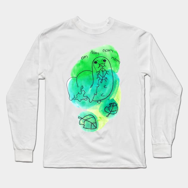 Om Nom Nom Hungry Watercolor Caterpillar Long Sleeve T-Shirt by saradaboru